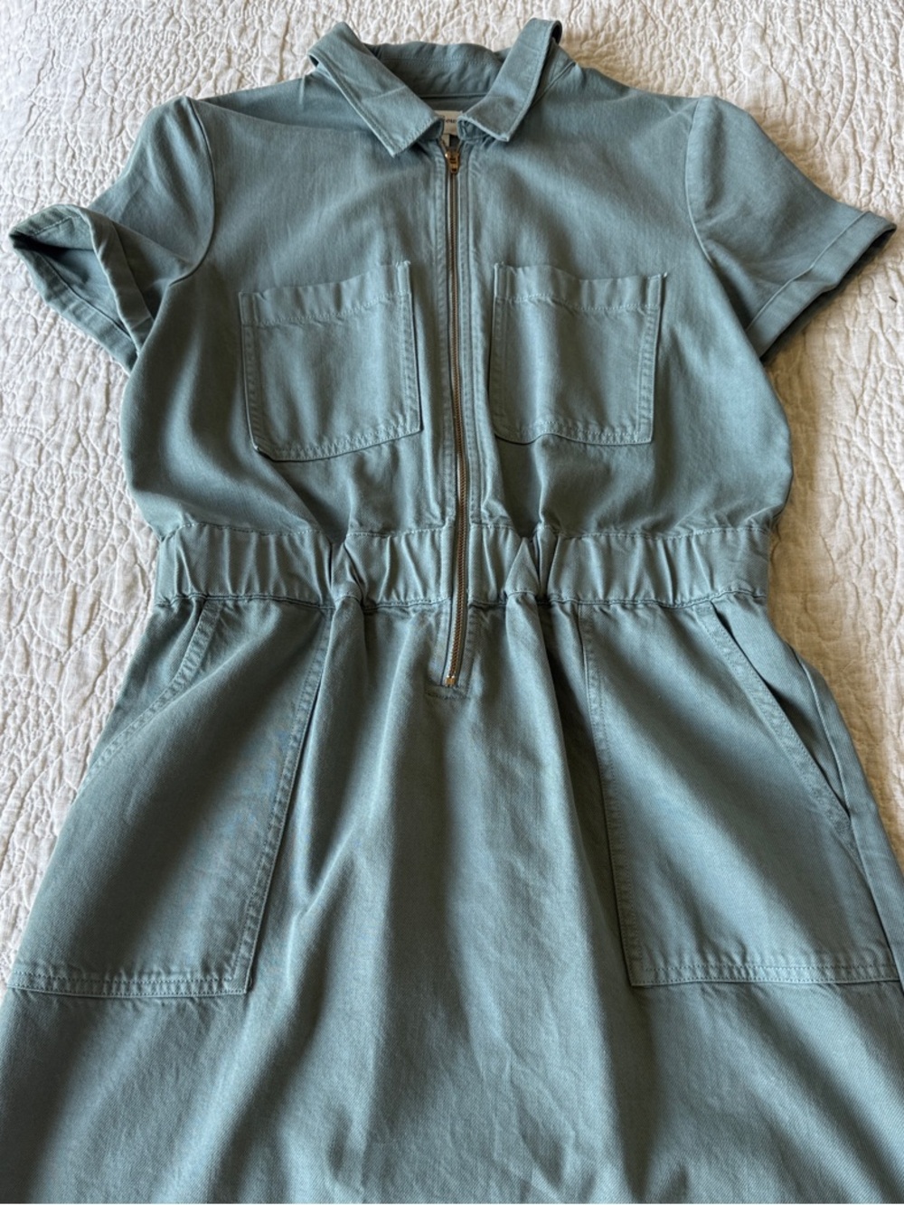 J. Crew Short-Sleeve Zip Front Utility Dress in Sage